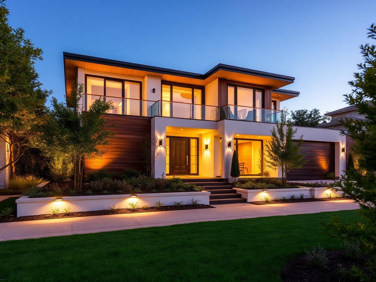 Modern residential home with landscaped garden